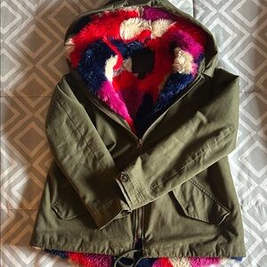 Anthropologie Belle Veri utility/multicolor faux fur jacket.